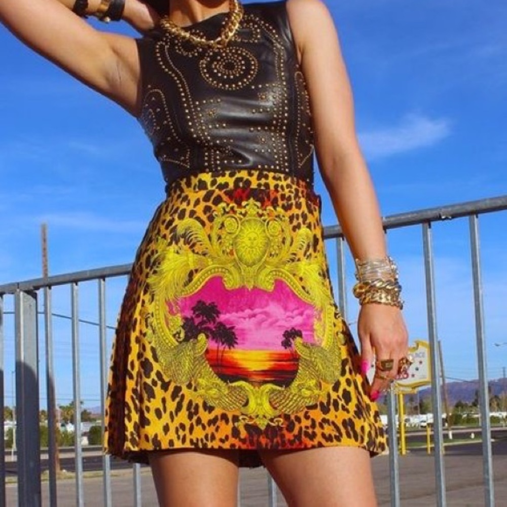 Versace Leopard Cheeta Animal Print Skirt